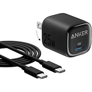 [Prime] $9.99* | Anker 25W USB-C Wall Charger Block w/ 5' USB-C Cable (Various) at Amazon